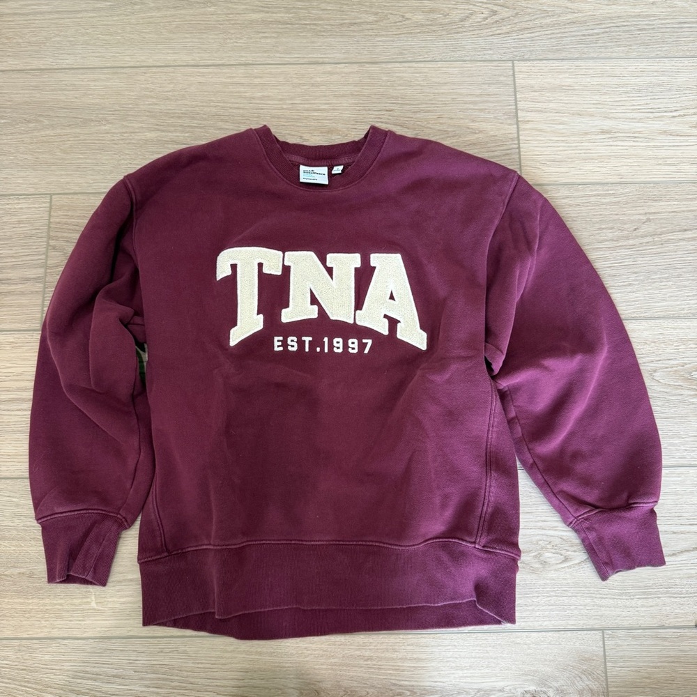 Aritzia TNA Maroon Crewneck Sweatshirt with Cream Logo